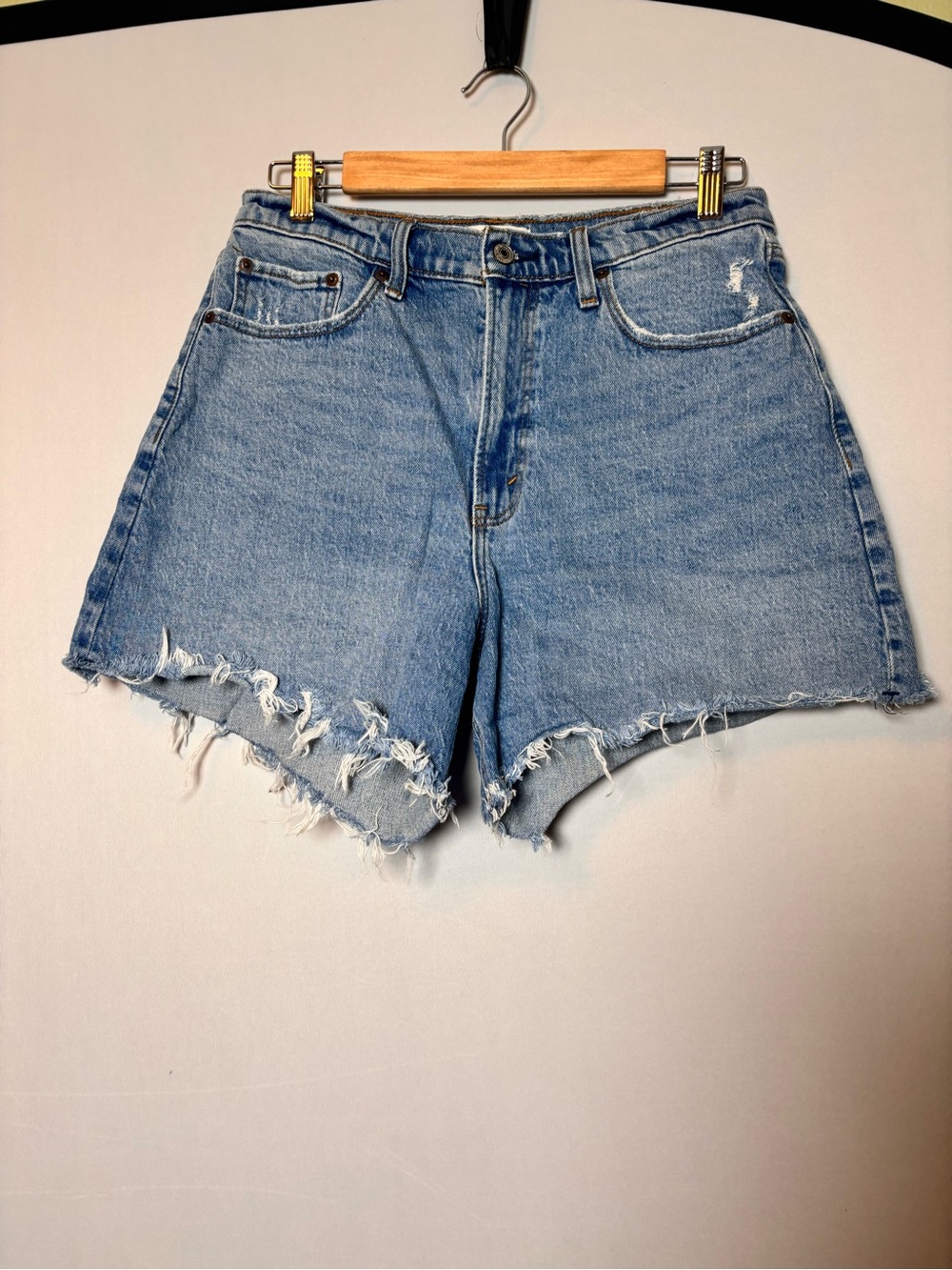 Abercrombie and Fitch Dad Denim Curve Love Blue Distressed Women's Shorts Sz 10